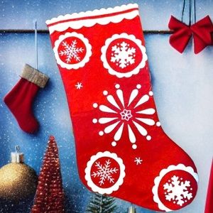 Red Coordinating Beaded‎ Embroidered Snowflake Christmas stocking